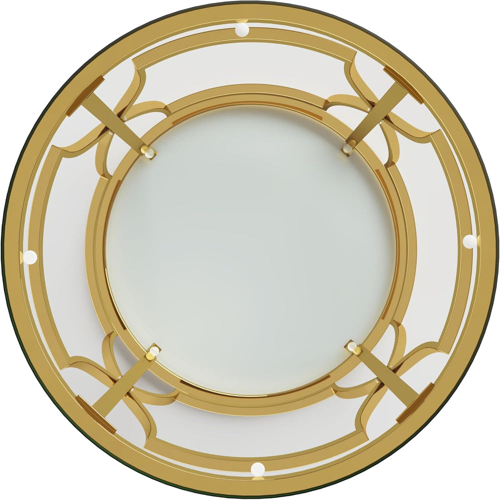 Polibi 19.7" Round Gold Metal End Table with Tempered Glass Top & 2-...