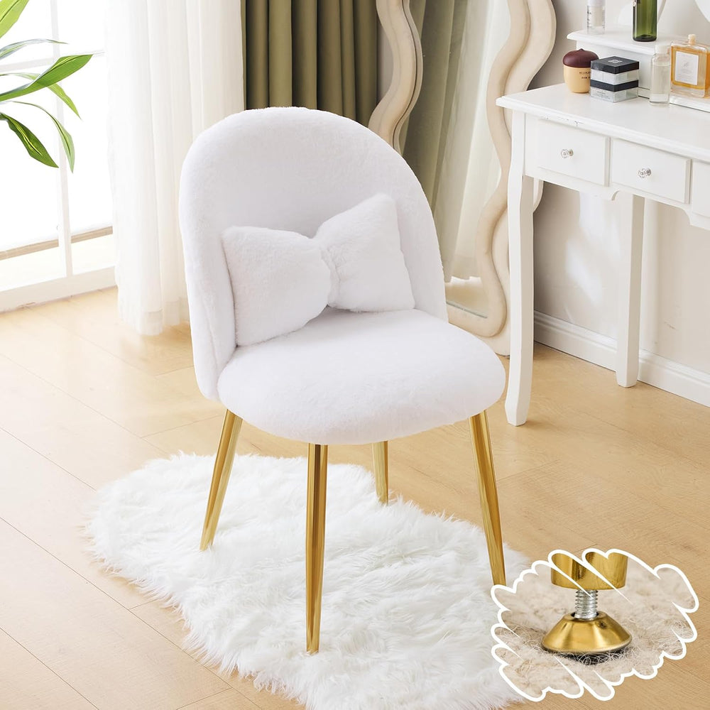 VINGLI Fluffy Girls Vanity Chair with Back & Pillow,Cute Small Cozy Desk ...