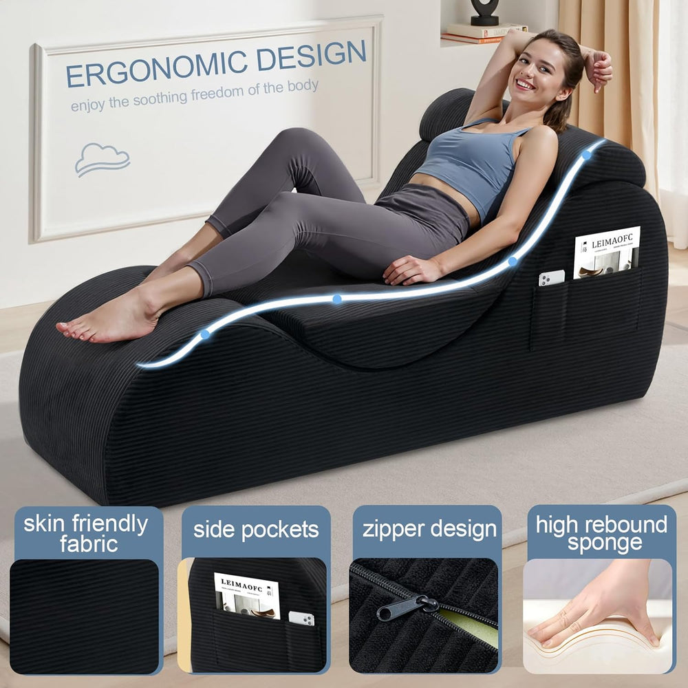 Yoga Chair Lounge for Adult, Ergonomic Chaise Lounge Chair with Side Pocket, ...