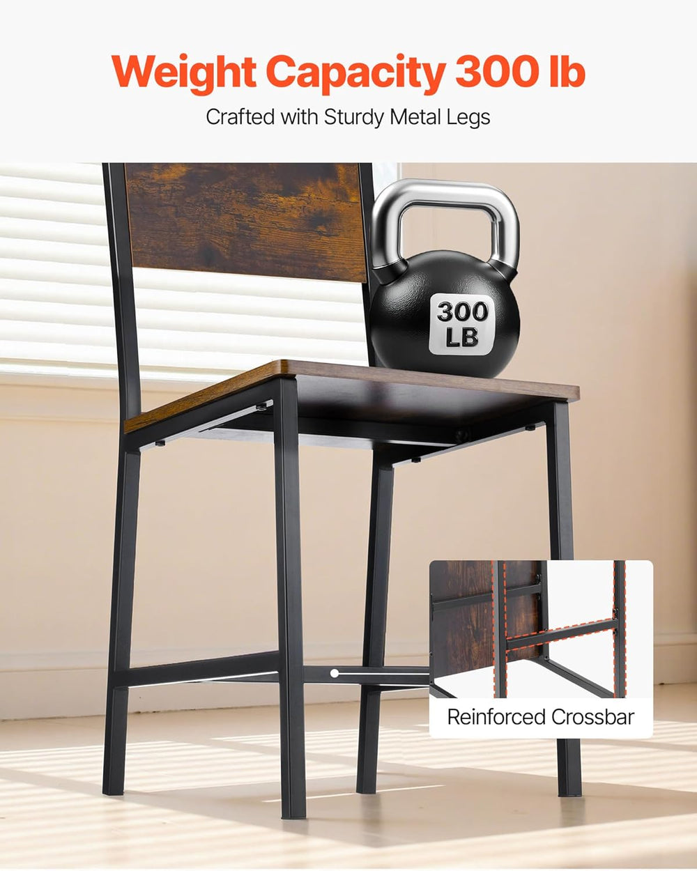 VEVOR Dining Chairs Set of 2, Wooden Chairs with Metal Frame and Backrest, Ea...