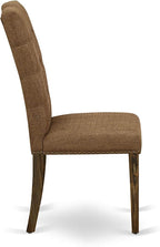 East West Furniture F2EL5-718 5 Piece Kitchen Table & Chairs Set Includes a Round Dining Table with Pedestal and 4 Brown Linen Linen Fabric Parson Chairs, 48x48 Inch, Distressed Jacobean