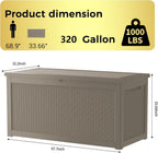 320 Gallon Outdoor Storage Box Waterproof Lockable Resin Deck Box Large, Patio Storage Bin for Pool Accessories Cushion Furniture, Garden Tools, UV-Resistant Outside Delivery Grey