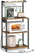 VASAGLE BARNET Collection - Kitchen Bakers Rack with Power Outlet, 23.6-Inch Wide Coffee Bar 4-Tier with 8 S Hooks, Modern Microwave Stand, Adjustable Shelf, Rustic Brown and Ink Black UKKS014K01V1