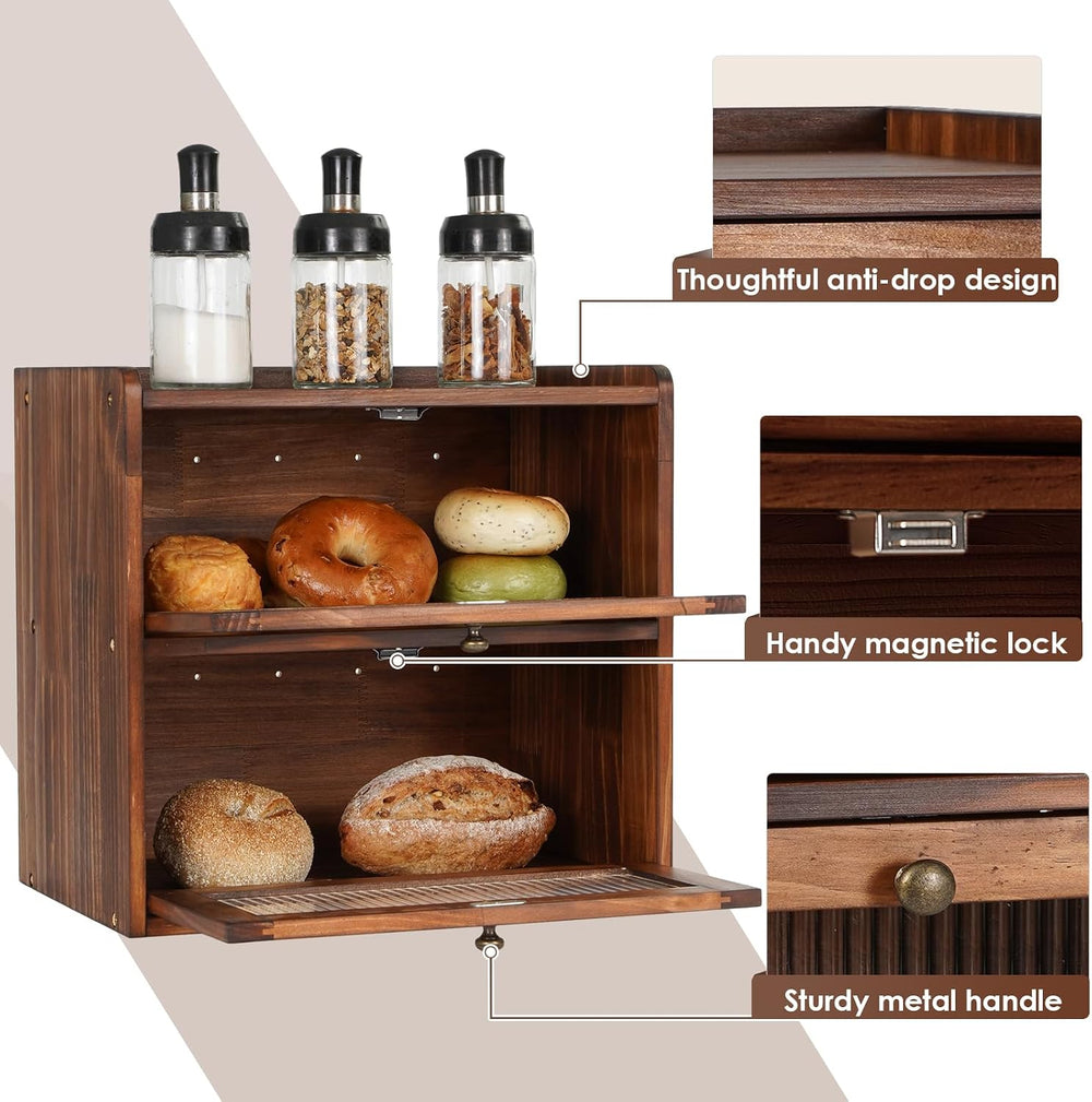 Sunhoo Bread Box for Kitchen Countertop Wooden Bread Storage Container Bin 2 ...