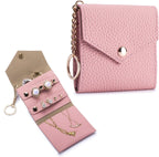 Small Travel Jewelry Organizer Case for Women, Genuine Leather Mini Jewelry Roll with Keychain, Portable Earring Ring Necklace Storage Pouch for Short Trips & Daily Use