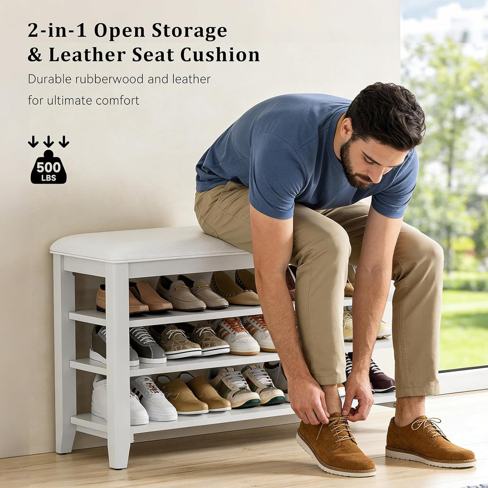 Shoe Rack Bench Entryway Storage with Leather Cushion, Shoe Organizer Bench f...