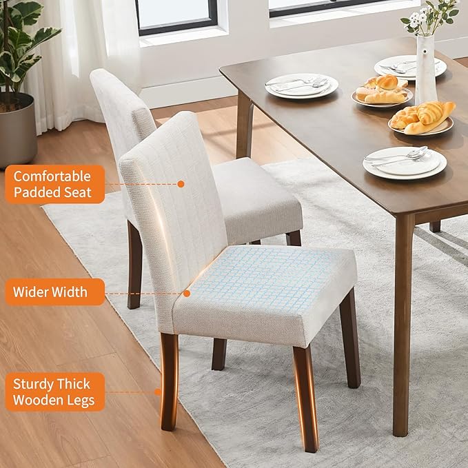Upholstered Dining Chairs Set of 2, Modern Fabric Kitchen Side Chairs with St...