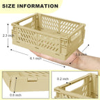 Small Pastel Plastic Storage Bins 2Pcs Foldable Pastel Crates Plastic Basket Colorful Storage Containers Baskets for Classroom Kitchen Office Bedroom Desktop Home Decor (Yellow 5.8" x 3.8" x 2.2")