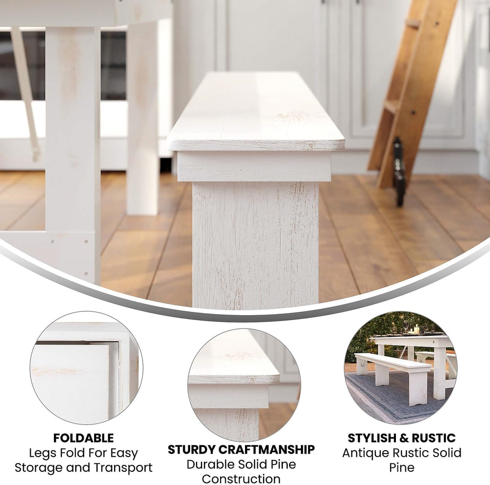 Flash Furniture Hercules Commercial Grade Farmhouse 3 Leg Bench - Solid Pine ...