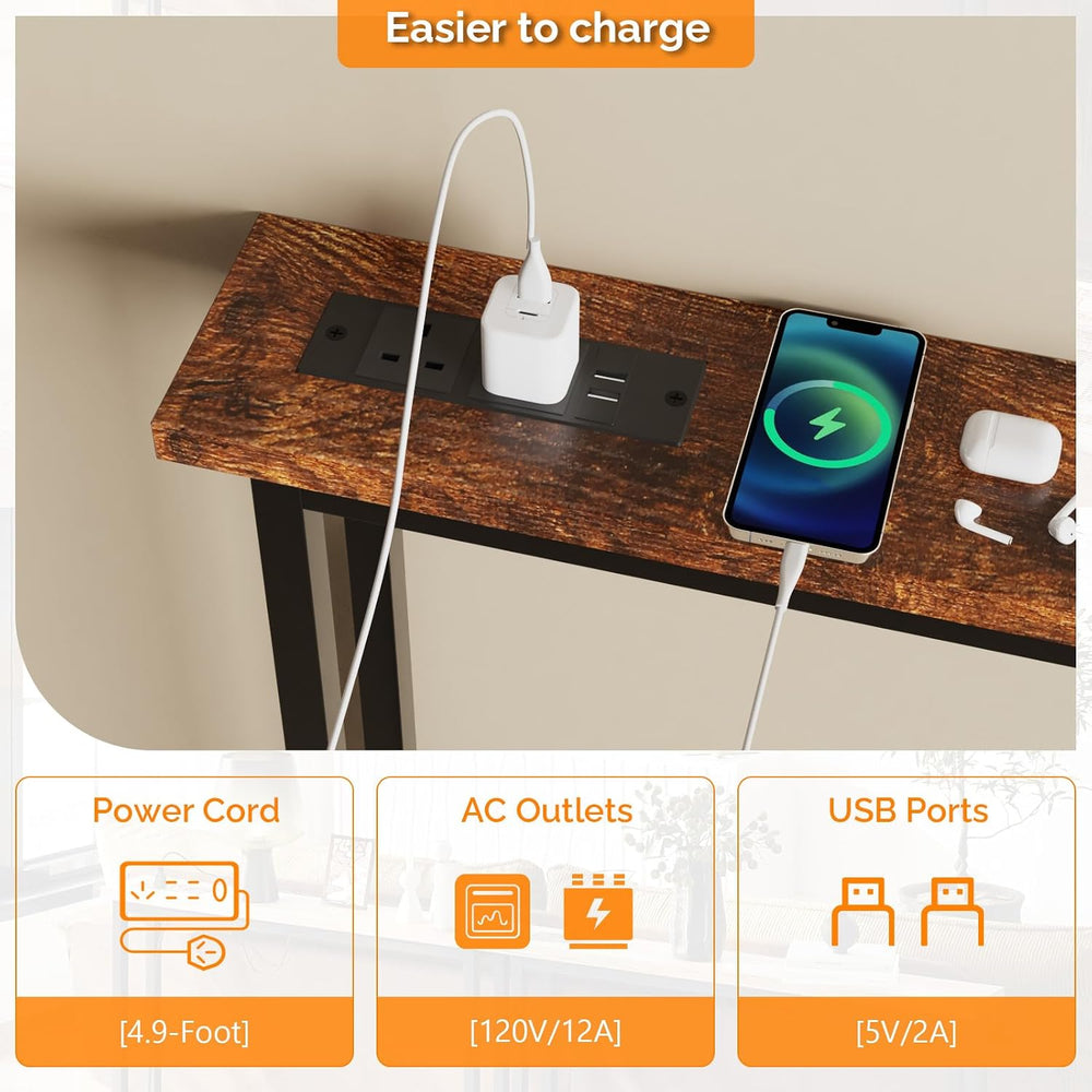 VINGLI 79" Narrow Console Table with Power Outlet 2 Pack, Rustic Brown |...