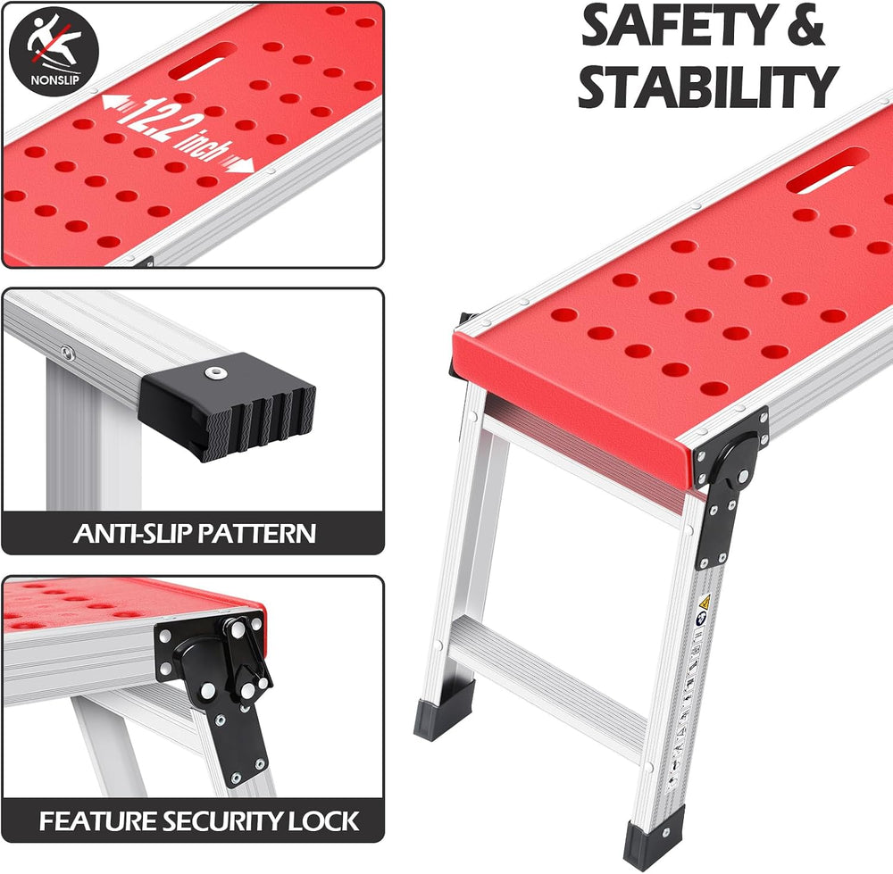 KINGRACK Folding Work Platform, Adjustable Step Ladder with Anti-Slip Feet