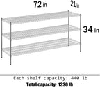 21" Deep x 72" Wide x 34" Height Wire Shelving Kit | 3-Tier | NSF Commercial Storage Rack Unit