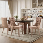 Velvet Upholstered Dining Chairs Set of 4, Modern Style Kitchen Side Chairs with Nailhead Trim and Wood Legs,Metal Pulling Ring for Dining Room Living Room