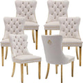 Mid Century Modern Dining Chairs Set of 6, Beige Velvet Upholstered Tufted Back, Kitchen & Dining Room Chairs, Gold Metal Legs, Nailhead Trim, Sillas para Comedor (Beige, 6 Pcs)