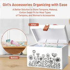 100% Solid Wood Tampon Holder Box with Lid, Copper Leather Pull, Absolute Real Wood Bathroom Decorative Box for Feminine Product Storage and Accessories such as Tampons, Cotton Balls, Gifts for Women