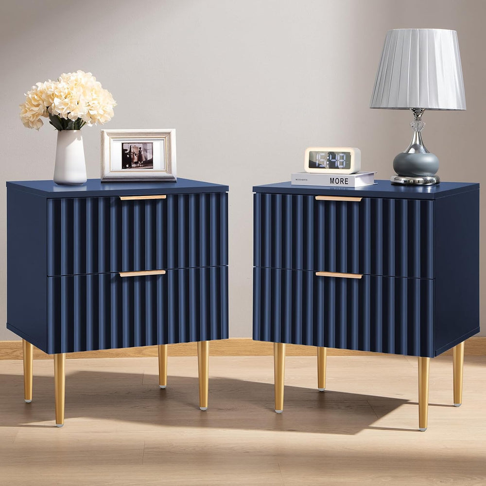 SICOTAS Night Stand Set 2, Fluted Glossy Nightstands Set of 2 with Drawers | ...