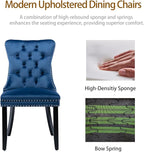 Velvet Dining Chairs Set of 6, Tufted Upholstered Dining Room Chairs with Back Ring Pull, Nailhead Trim and Solid Wood Legs, Modern Dining Chairs for Dining Room, Kitchen(Blue)