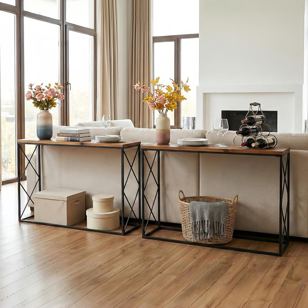 DDK 40" Narrow Console Table, Thin Sofa Side Entryway Table with X-Shape...