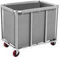 Commercial Laundry Cart on Wheels, 11.35 Bushels Large Roller with Removable Waterproof Canvas Lined Basket, Heavy Duty Stainless Steel for Hotels and Hospitals