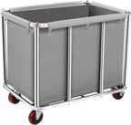 Commercial Laundry Cart on Wheels, 11.35 Bushels Large Roller with Removable Waterproof Canvas Lined Basket, Heavy Duty Stainless Steel for Hotels and Hospitals