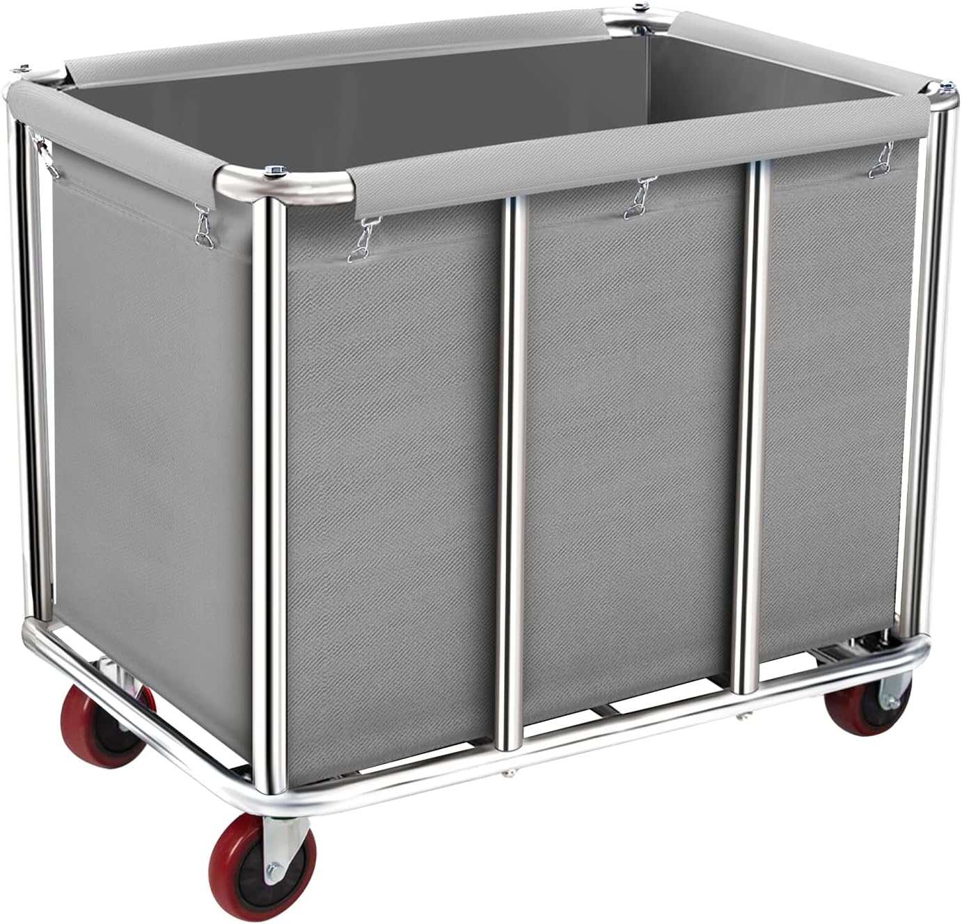 Commercial Laundry Cart on Wheels, 11.35 Bushels Large Roller with Removable Waterproof Canvas Lined Basket, Heavy Duty Stainless Steel for Hotels and Hospitals