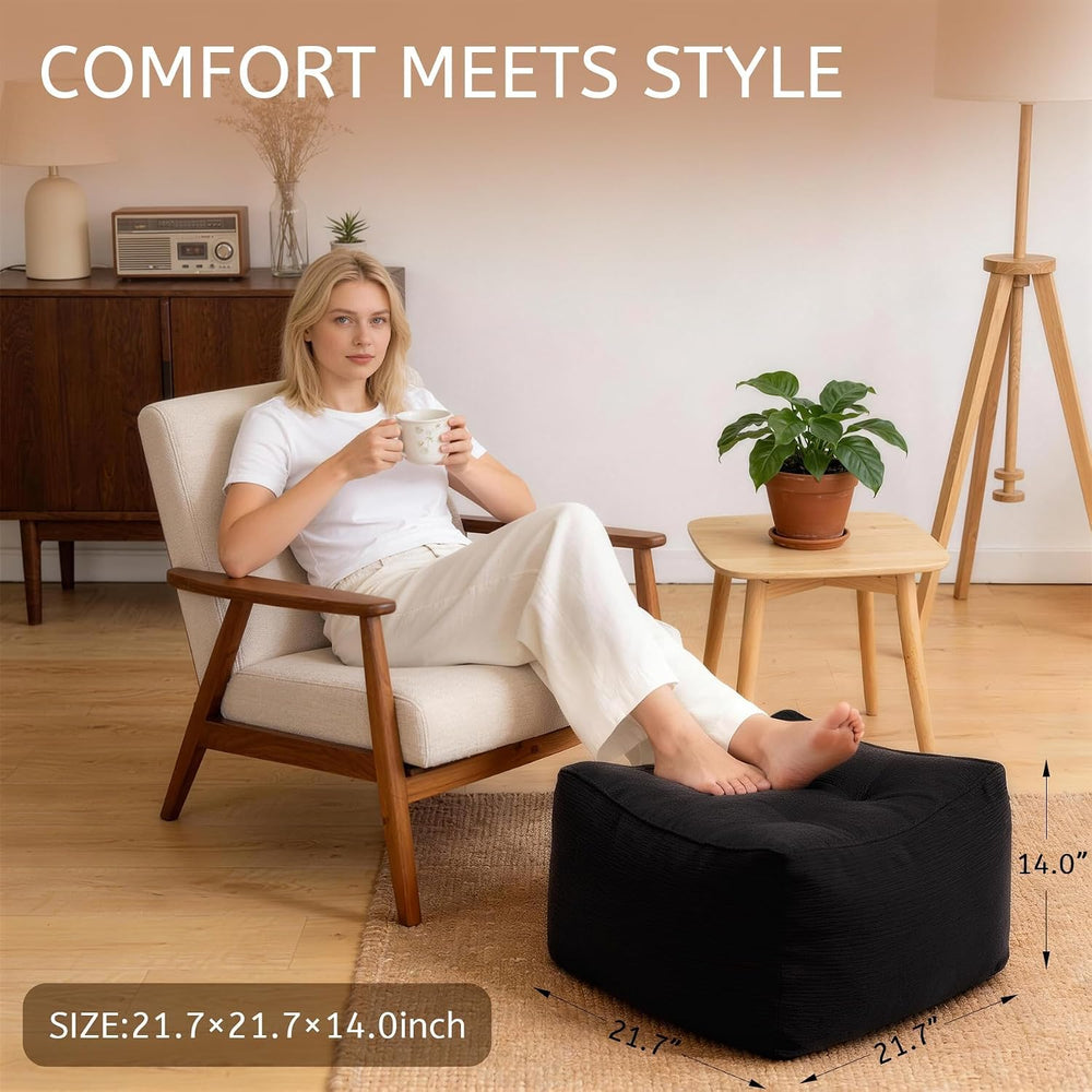 Square Corduroy Pouf Ottoman, Soft Fluffy Foot Stool with Foam Chunk Filling,...