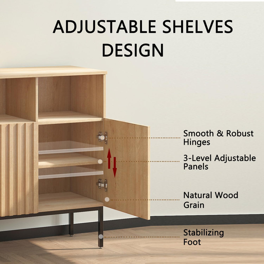 Oxford Fluted Storage Cabinet, Sideboard Buffet Credenza with Doors, Accent C...