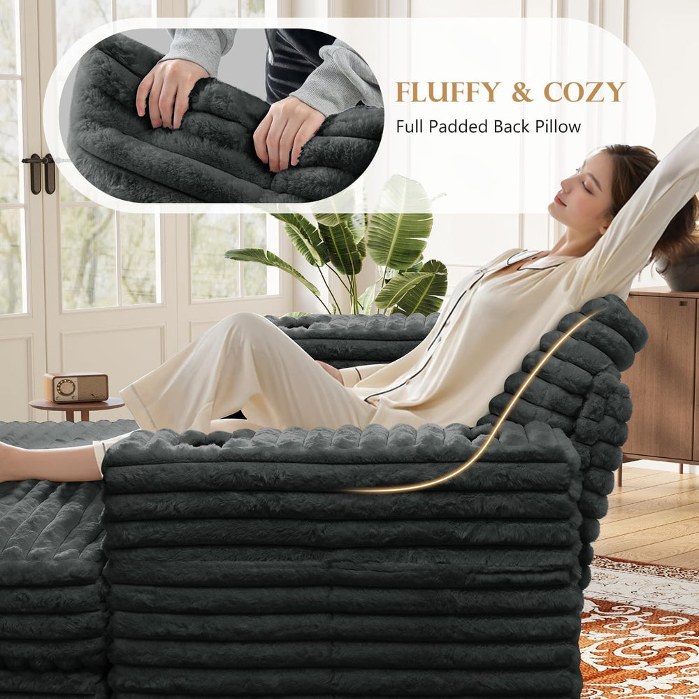 60" Oversized Chaise Lounge Chair with Wood Frame, Dark Grey | Upgraded ...