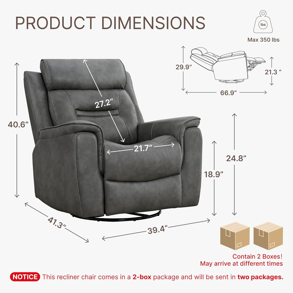 KISLOT Leather Recliner Chair, 360° Swivel Rocker Faux Leather Manual Recline...