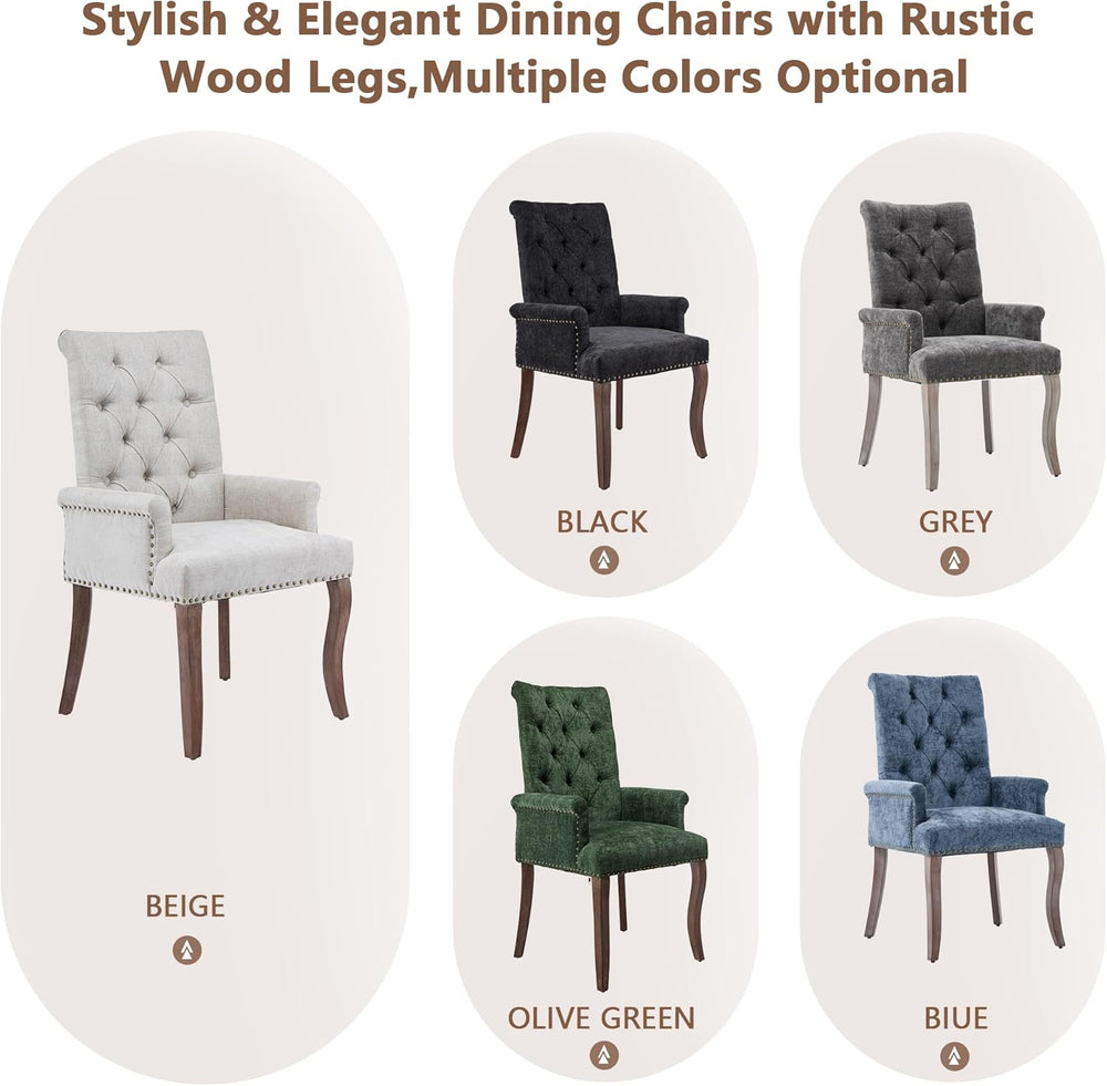 mikibama Chenille Upholstered Dining Chairs with High Back,Vintage Tufted Kit...