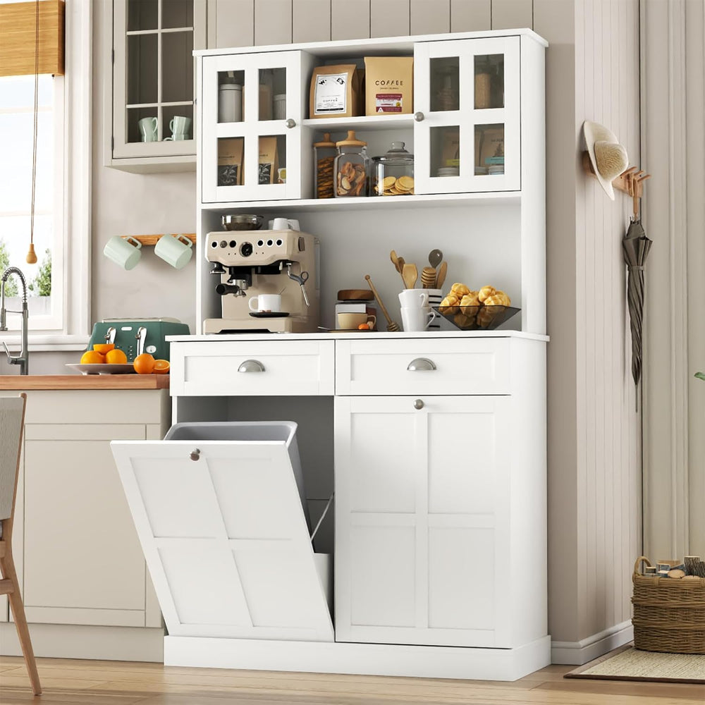 Gyfimoie Kitchen Pantry Cabinet with Double Tilt Out Trash Cabinet, 68" ...