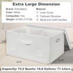 75 Quarts Extra Large Decorative Storage Bins with Lids, 3 Packs White Collapsible Storage Bins with Lids, Stackable Storage Bins Decorative Box Storage With Lid Extra Large