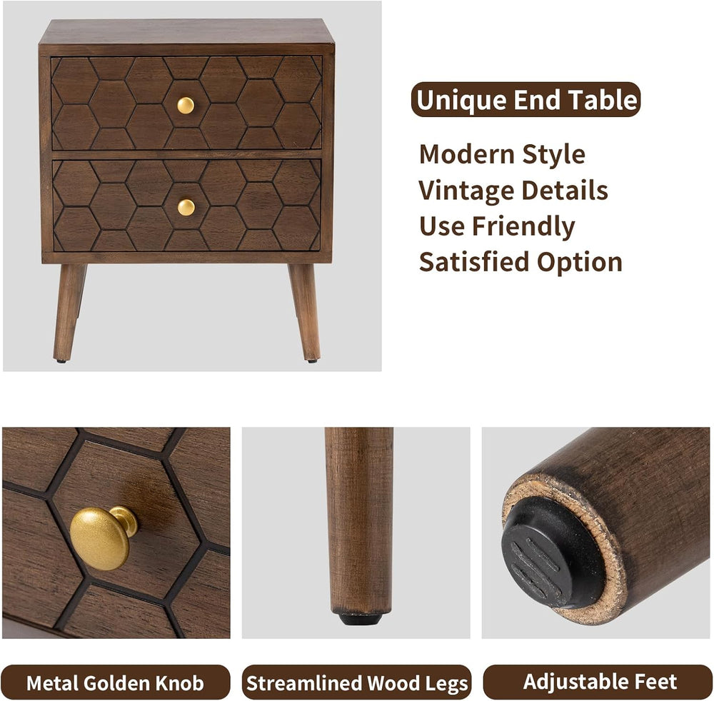 HOMPUS Wood Nightstand Set of 2, Modern Nightstand with Drawers Set 2 w Honey...