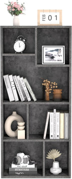 VECELO 42" Contemporary Bookshelf, 7 Cube Organizer Bookcase,Fits Tallest Hardcovers, Horizontal Available,Floor Standing Display,Easy Assembly, Modern Gray