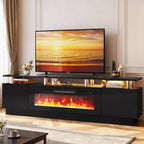 90" Fireplace TV Stand, 2-Tier LED Entertainment Center with 50" Fireplace, Fits TVs up to 100", Modern High Gloss TV Console with LED Lights & Storage Cabinets for Living Room, Black + Black