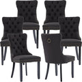 Modern Dining Chairs Set of 6, Tufted Upholstered Dining Chairs with Solid Wood Legs, Black Linen Fabric Kitchen Chair, Sillas de Comedor, Comfy Kitchen Chair (Black, Linen, 6Pcs)