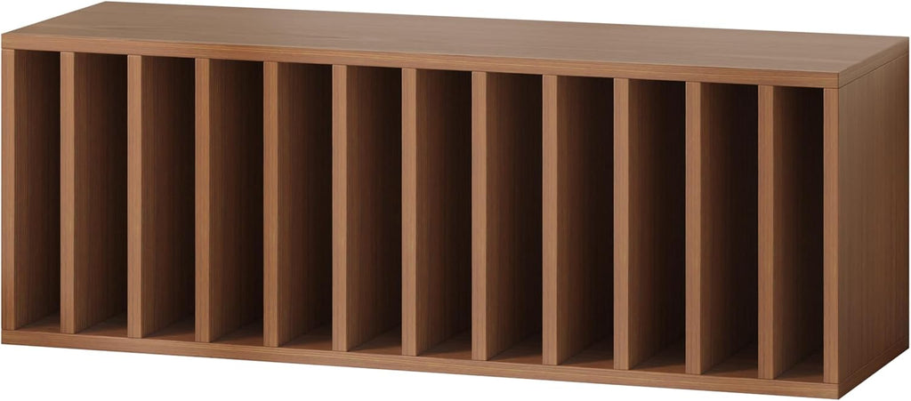 IOTXY DIY Modular Cube Bookcase - CubeXY Customizable Stackable Expandable Basic Shelving Units, 12-Cube Wooden Open Bookshelf with Removable Shelves for Vinyl Record Storage Organizer, Walnut