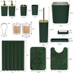Bathroom Accessory Set - 25PC Green Bathroom Sets, Bathroom Set with Shower Curtain and Rugs, Dark Green Shower Curtain Set, Trash Can, Qtip Holder Dispenser & Soap Dispenser