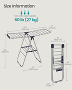 SONGMICS Clothes Drying Rack, Foldable Laundry Drying Rack, Sock Clips, Metal Clothes Airer with Height-Adjustable Gullwings, Space-Saving, Indoor Outdoor, 17 x 51.2 x 39 Inches, Blue ULLR505EQ01