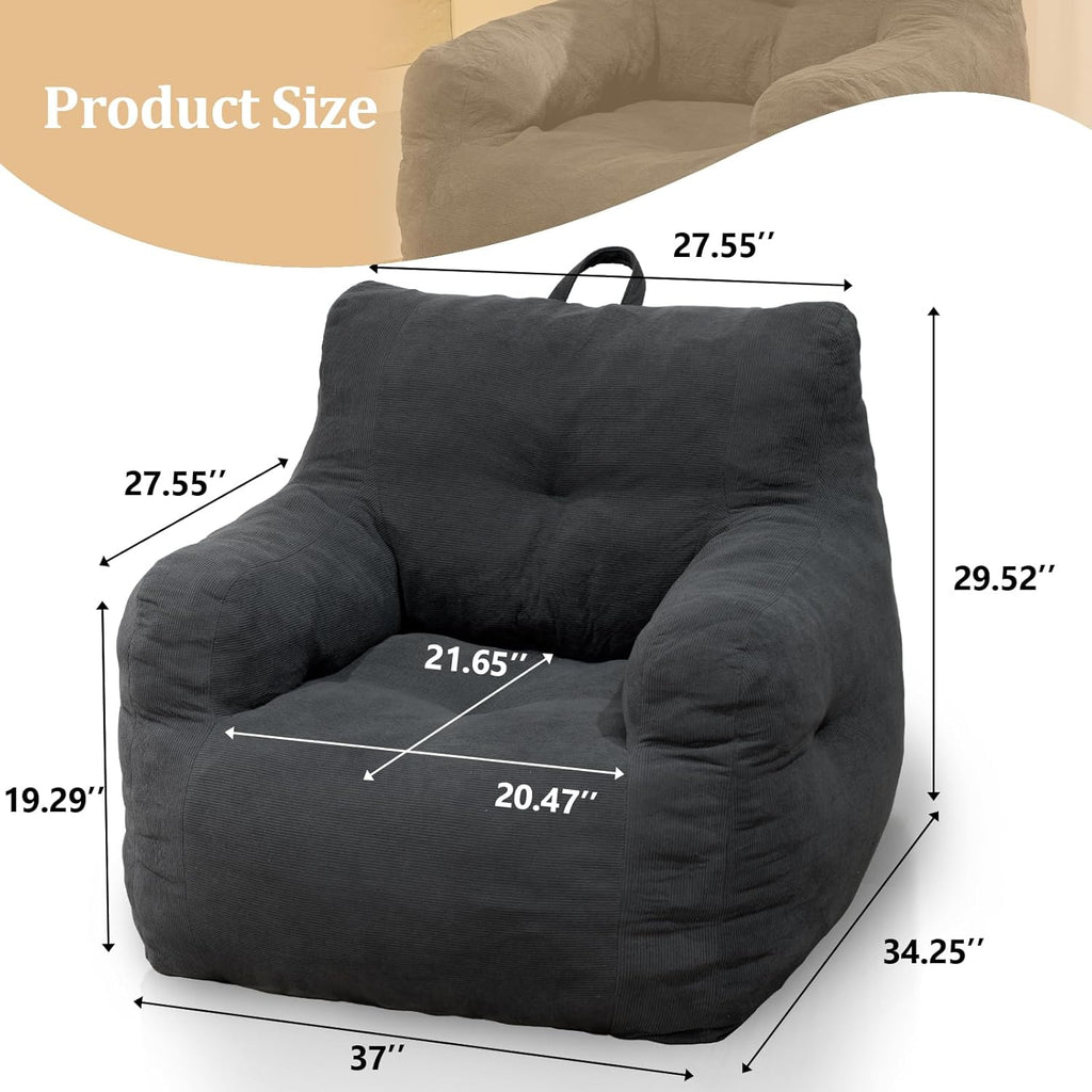 Jumbo Plush Bean Bag Chair for Adults with Head & Back Support - Extra Large Durable Tear-Resistant Fabric (Small)