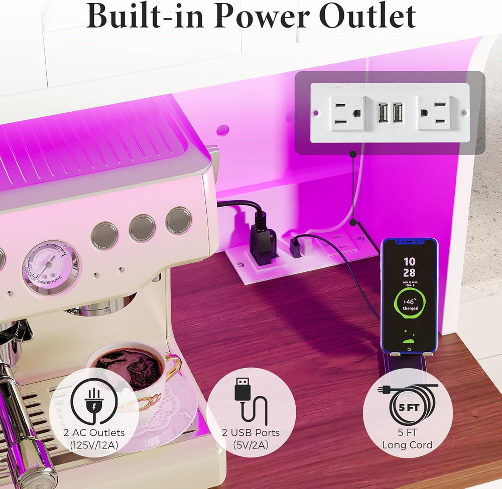 VK·LIVING 71" Kitchen Pantry Cabinet with LED Light & Charging Stati...