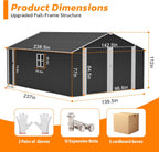 12x20 FT Heavy Duty Metal Garage Shed, Extra Large Outdoor Storage Building with Double Doors, Side Door & Window, Waterproof All-Weather Steel Carport for Vehicle & Equipment Storage