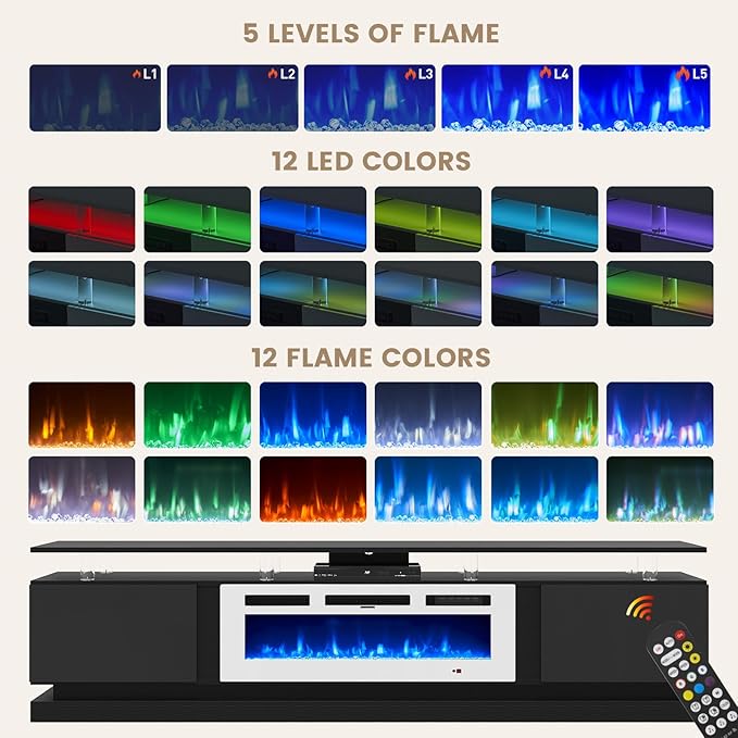80" Fireplace TV Stand, Modern Entertainment Center for TVs Up to 90&quo...