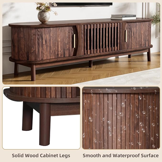 Ball & Cast 67" Modern Farmhouse TV Stand for TVs up to 75",Media Console with Drop-Down & Sliding Doors,Entertainment Center w/2 Storage Cabinets & Solid Wood Legs for Living Room,Bedroom Dark Brown