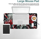Christmas Flowers Gaming Mouse Pad 31.5"x11.8"Desk Mat Anti-Slip Rubber Base & Durable Stitched Edges for Gamers Smooth Mouse Writing Surface for Desk Office/Home