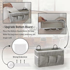 2pcs 3-pockets Large Wall Hanging Organizer Bag, Linen Fabric Door Hanging Storage Baskets with Pockets, Waterproof Bin for Kitchen, Bedroom, Office, RV Camper (Stripe_2pcs)