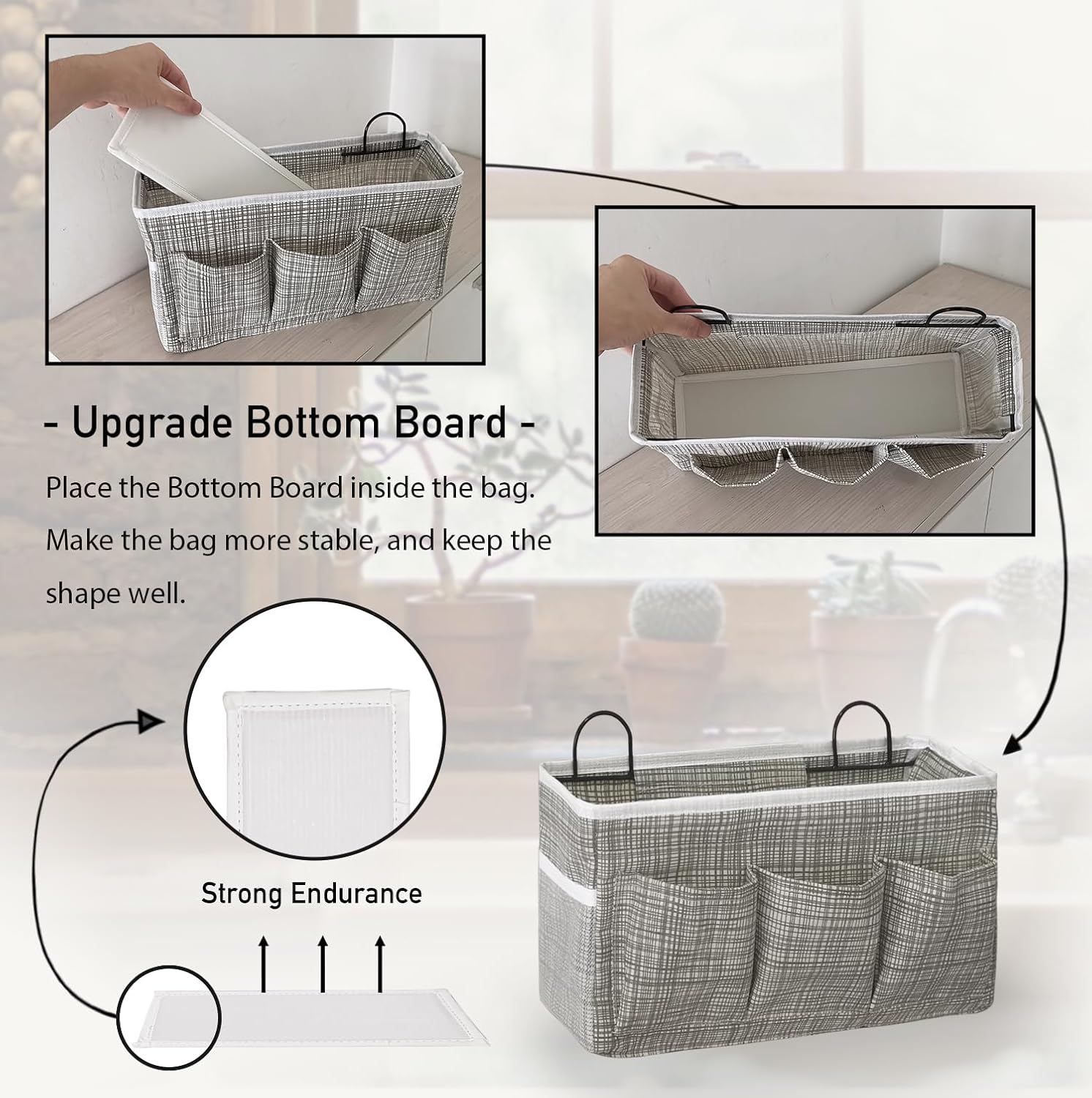 2pcs 3-pockets Large Wall Hanging Organizer Bag, Linen Fabric Door Hanging Storage Baskets with Pockets, Waterproof Bin for Kitchen, Bedroom, Office, RV Camper (Stripe_2pcs)