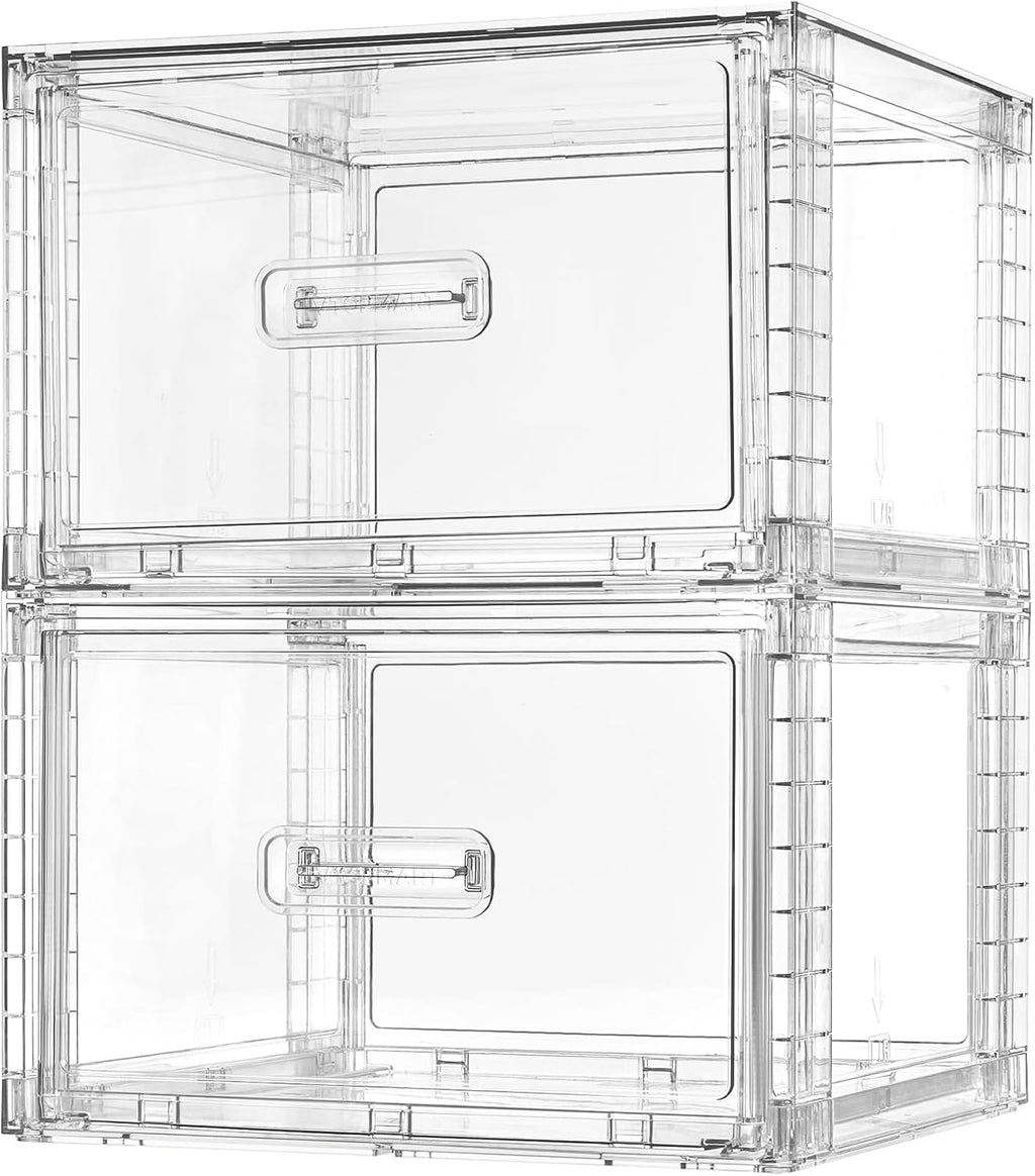 Vtopmart 2 Pack 15QT Clear Stackable Storage Drawers,Easily Assemble Closet Organizers,Plastic Storage Bins for Bathroom,Cabinet,Kitchen Pantry,Under Sink Organization(Medium)