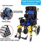 Kids Lightweight Folding Reclining Wheelchair with Adjustable Headrest - Full Lying Ergonomic Design Child Wheelchair, Armrest Height Adjustment, Sitting Position Control - Cerebral Palsy Wheelchair