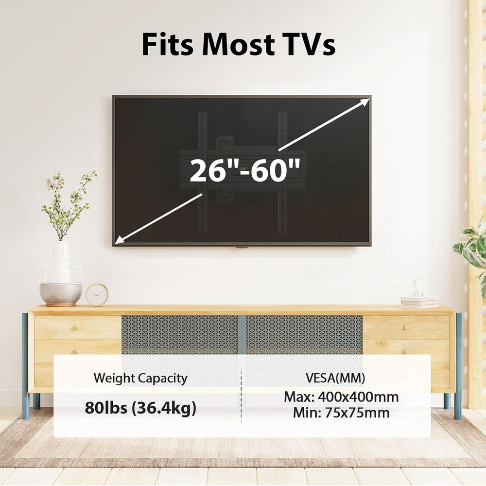 USX MOUNT Swivel TV Wall Mount for 26-60 Inch TVs up to 80 lbs, Single Articu...